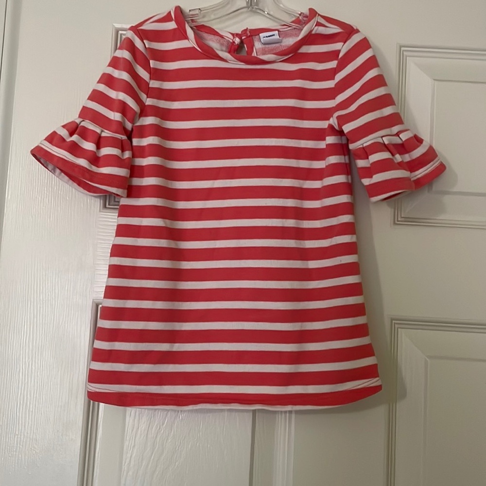 Old Navy salmon pink and white striped dress.